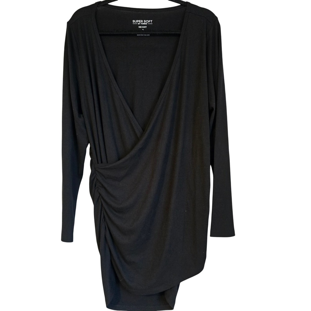 Torrid Super Soft Rib Knit Black Long Sleeve Wrap Dress Size 2